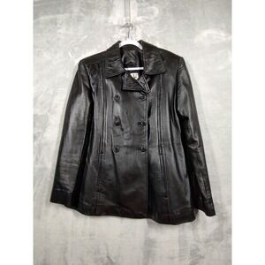 VS2 Victoria's Secret Vintage Black Leather Double Breasted Jacket Coat Large my